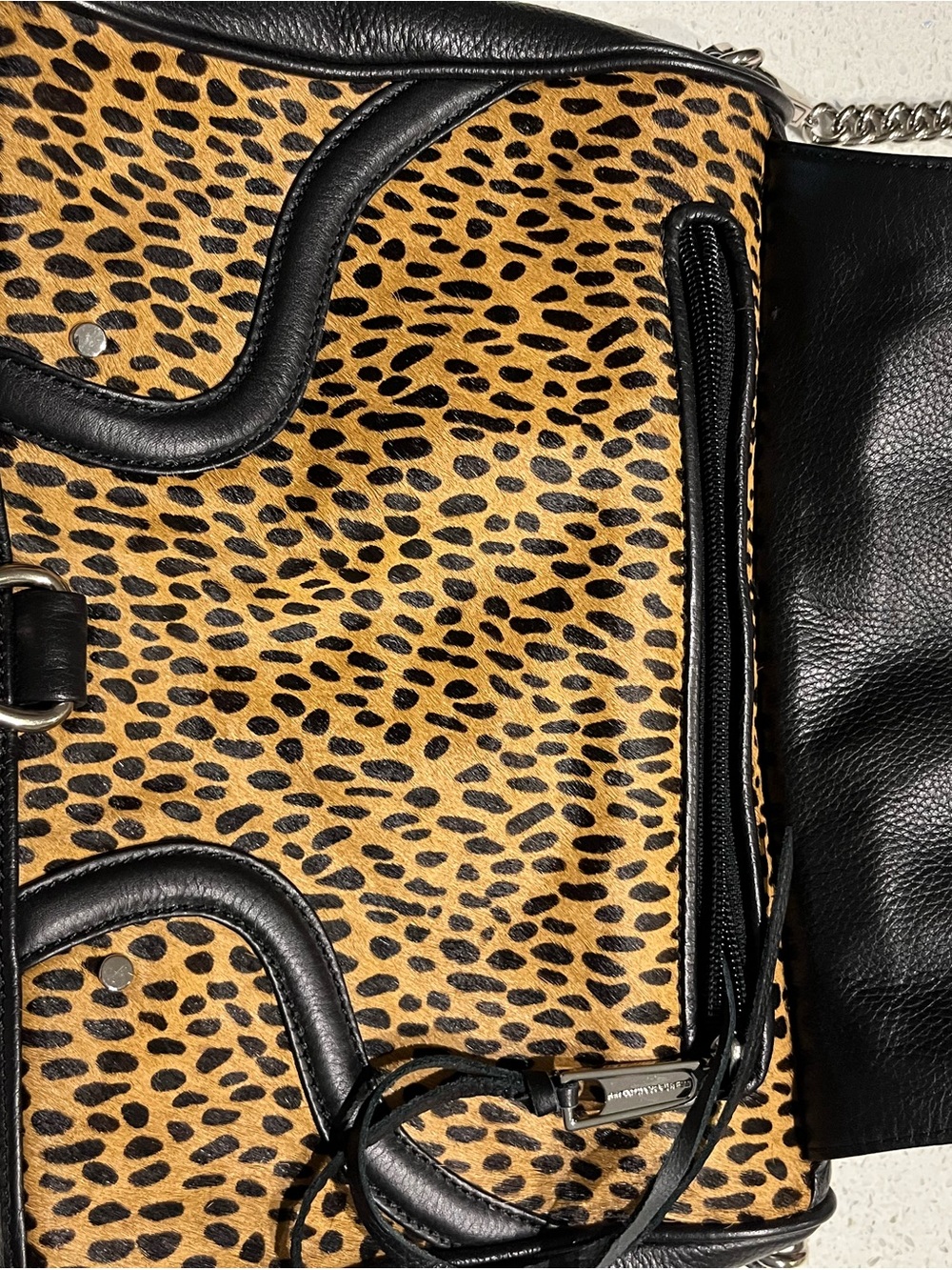 Rebecca Minkoff Leopard-Print Shoulder Bag with Black Trim and Chain Strap